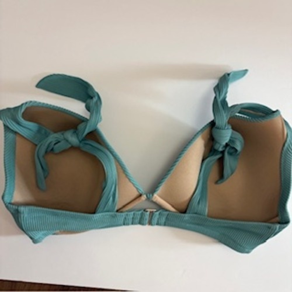 Shade & Shore Teal Ribbed Underwire Bikini Top 38DD Tie Straps Padded Swimwear - Picture 2 of 7